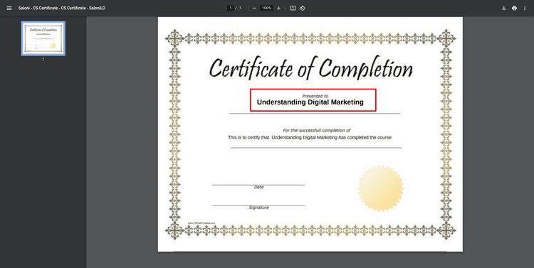 Preview Certificate with static values